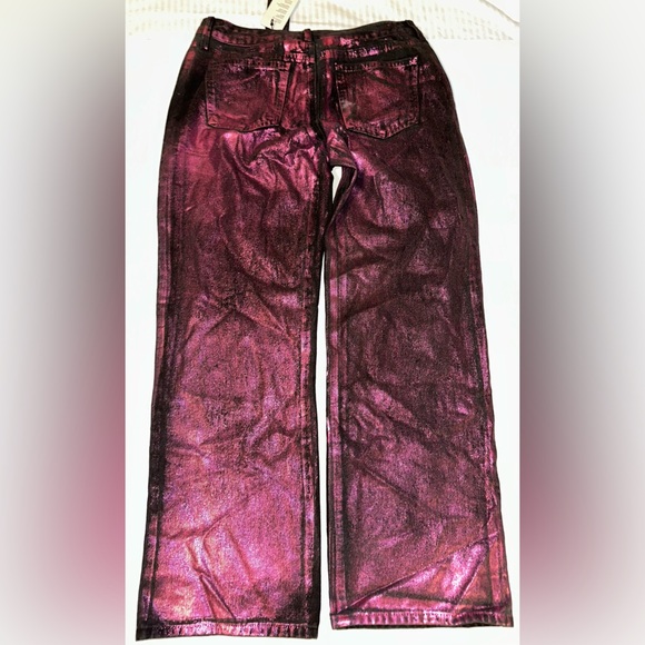 NWT Forever 21 Premium Jeans Women’s 30 Metallic Pink Mid Rise Slim Straight Leg - Picture 6 of 6